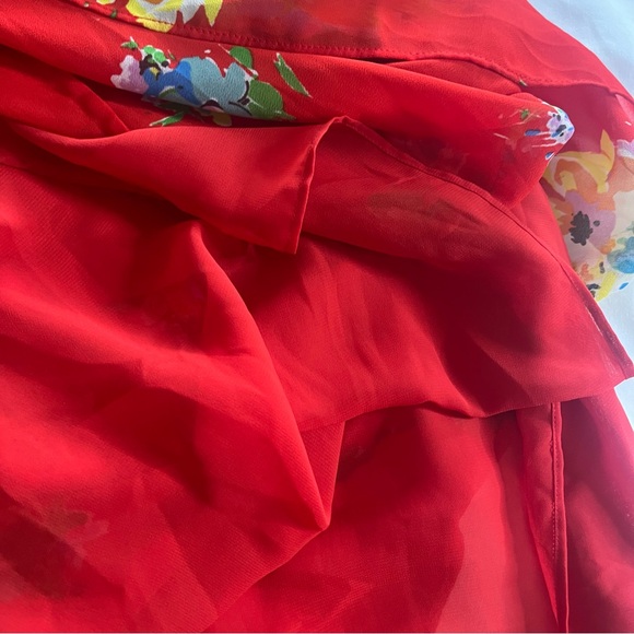 Lauren Ralph Lauren Black Label Red Floral Chiffon Full Maxi Skirt Sz M - Picture 7 of 9